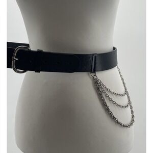 Albatros Black Leather Belt Women's XLarge Chain Goth Grunge Biker Y2K Italy